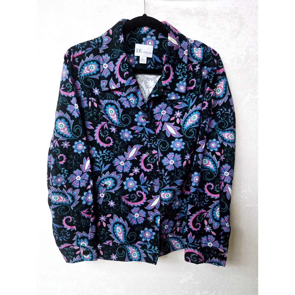 The Tog Shop Womens Large Paisley Floral Button Front Jacket Boho Funky Retro